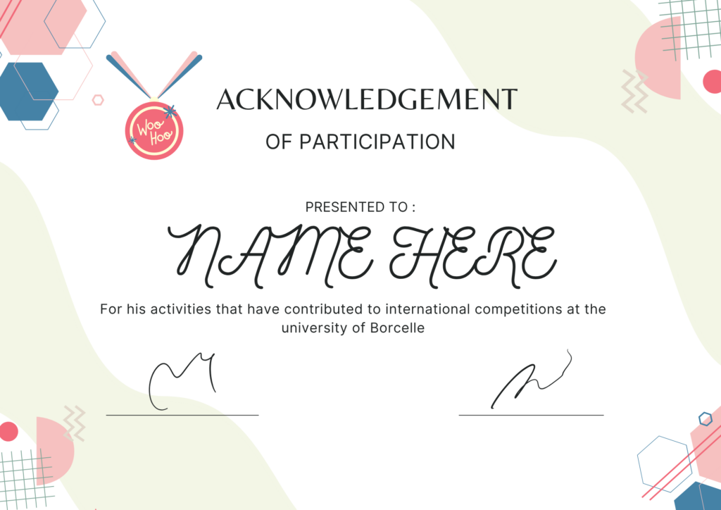 acknowledgement of participation