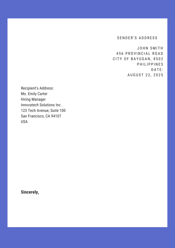 how to write address in formal letter